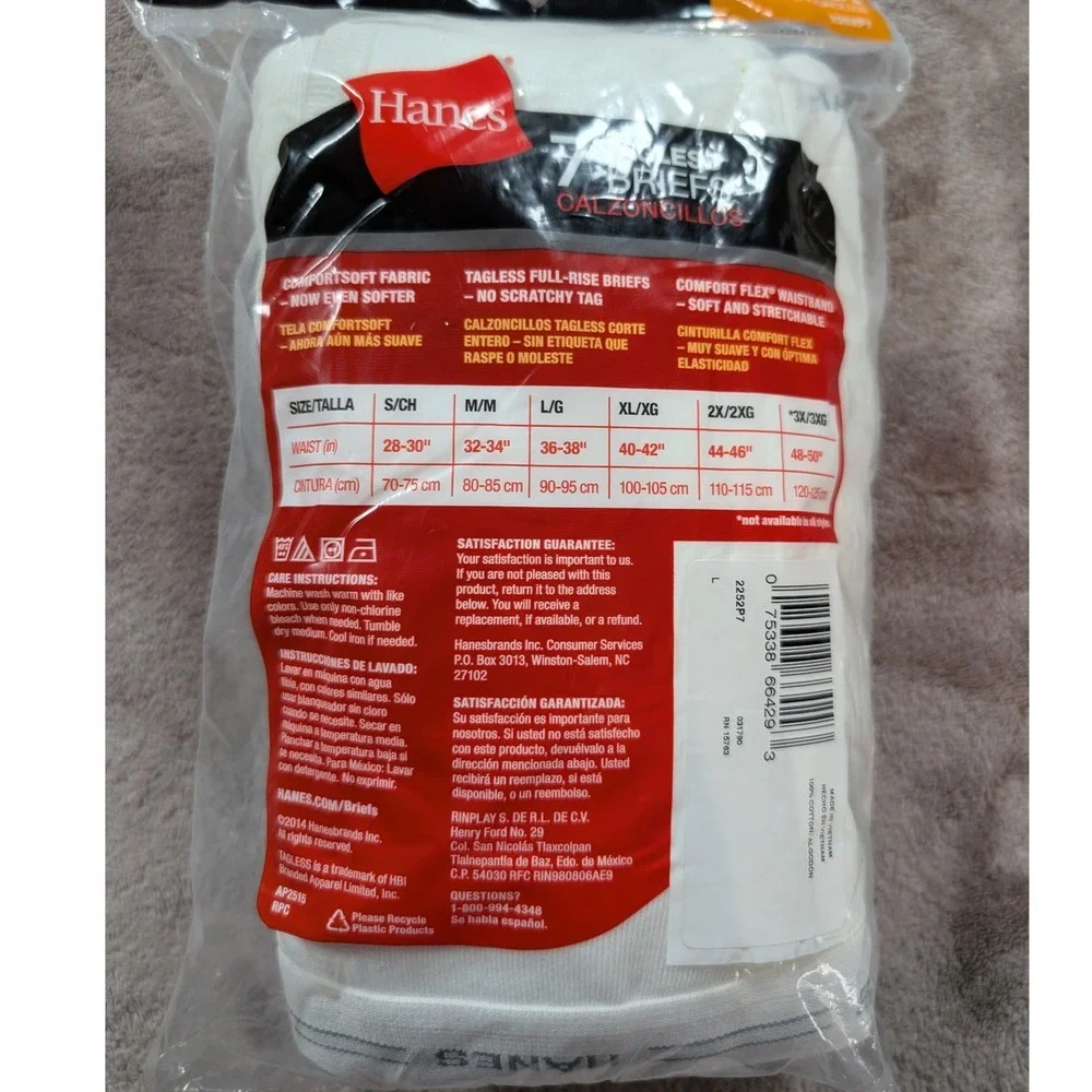Hanes Mens 7 Pack Tagless Briefs ComfortSoft White Size Large 36-38 FreshIQ NEW